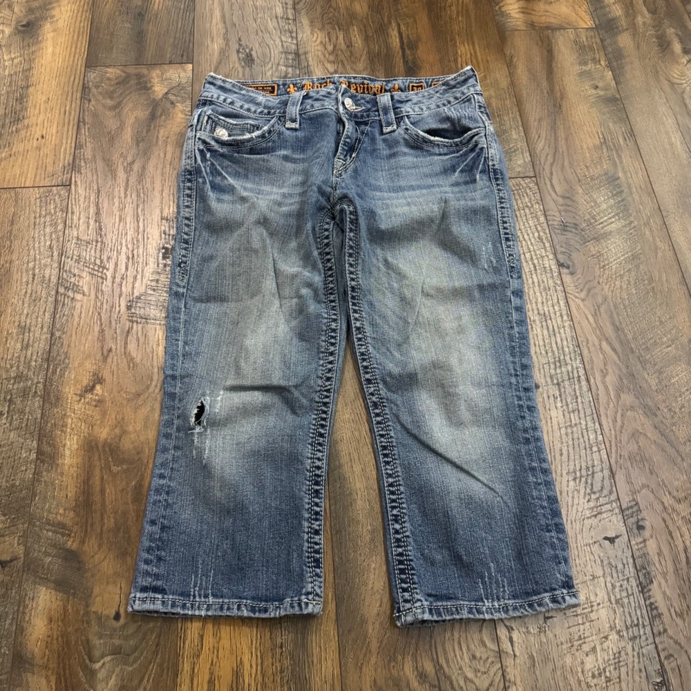 Rock Revival Adele Capri Jeans Womens‎ 30 Medium Wash Embroidered Low Rise Denim